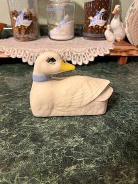Vintage Ceramic White Duck Figurine with Yellow Beak